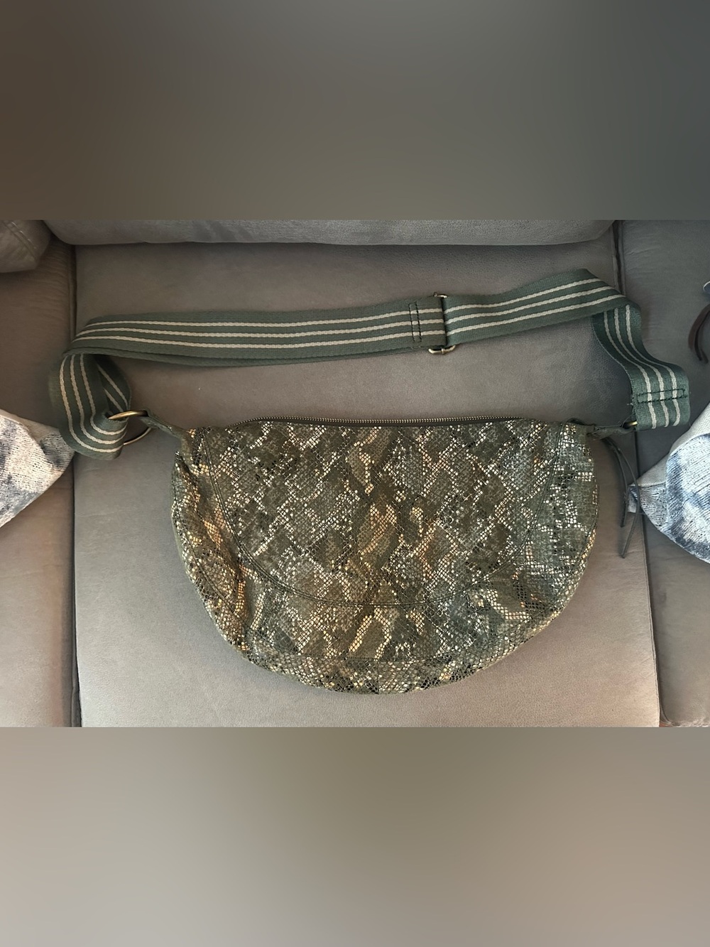 Anthropology Snake-Print Crossbody - Olive Green